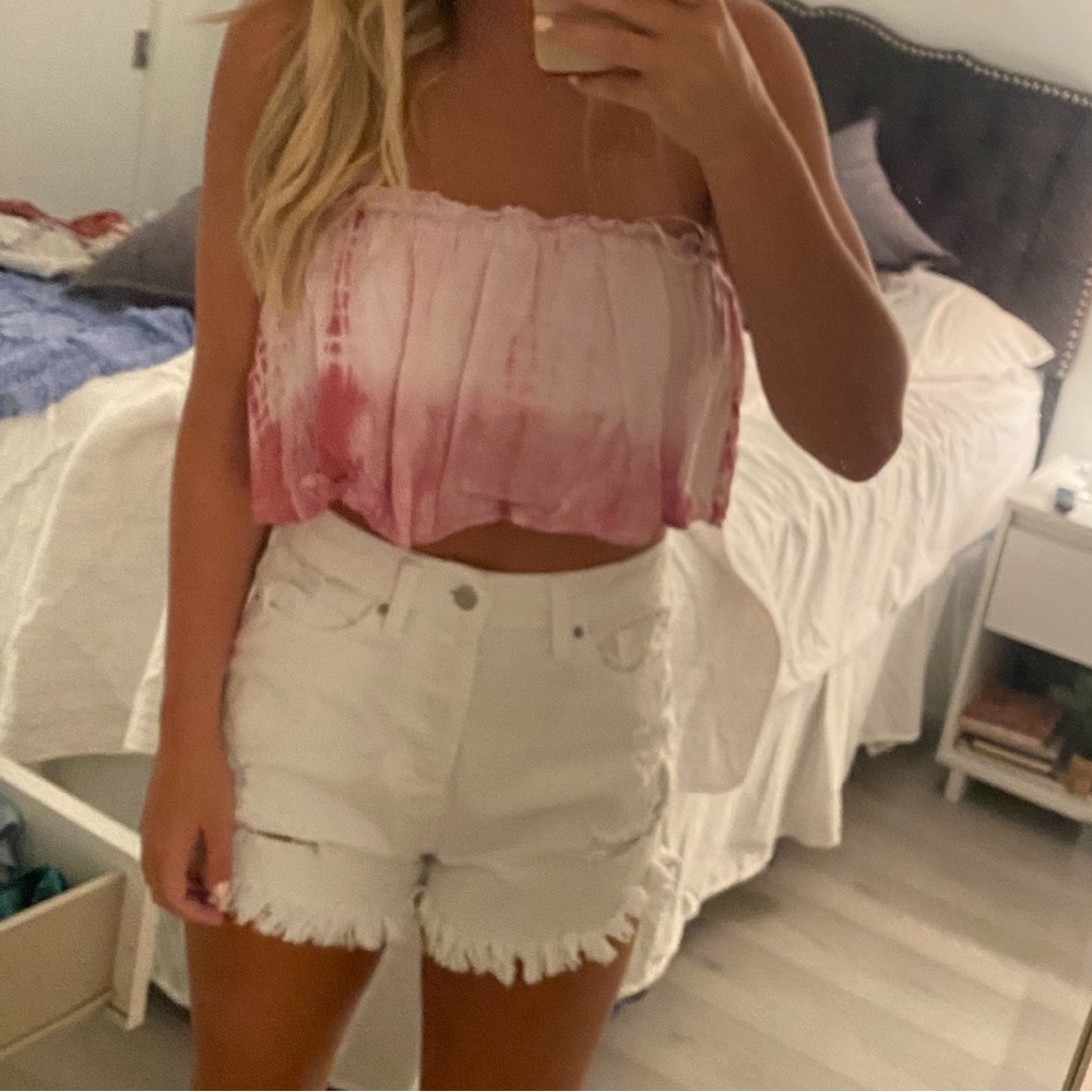 Stylish Pink Tie-Dye Strapless Crop Top